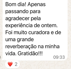 Mensagem de participante no WhatsApp: experiência muito curadora, de grande reverberação na vida